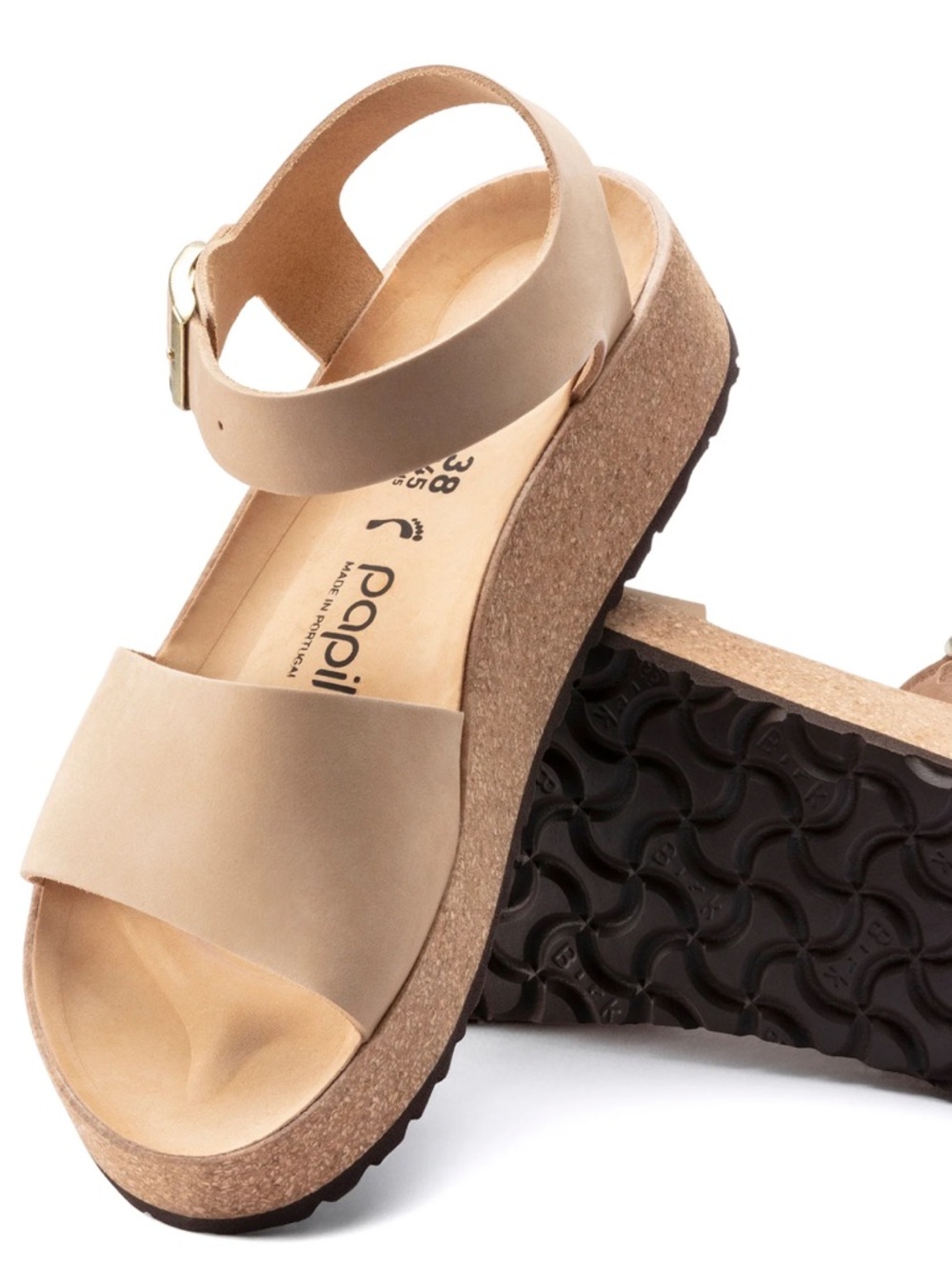 Birkenstock Papillio Glenda Tan Cork Platform Sandals with Gold Buckle - Picture 6 of 7